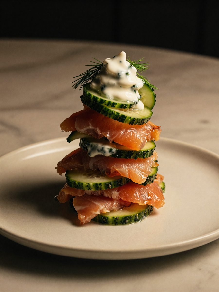 A stacked starter plated under warm light