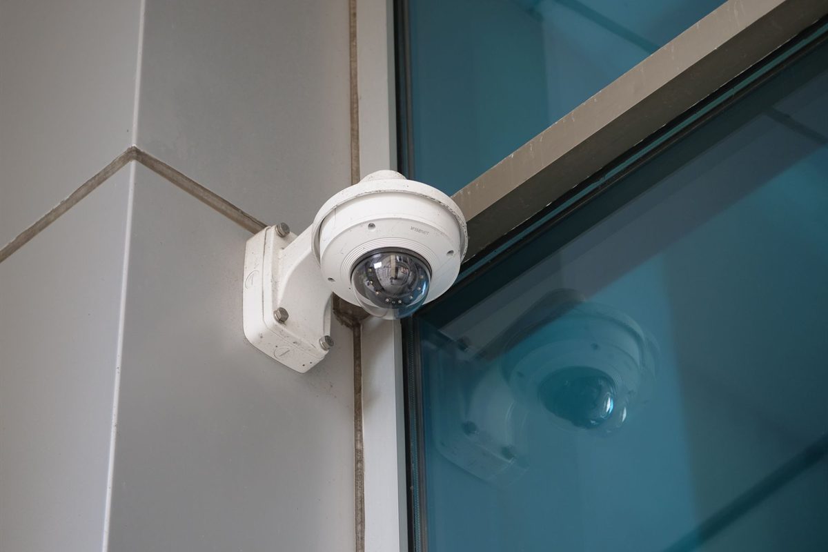 Dome camera covering the corner of a building