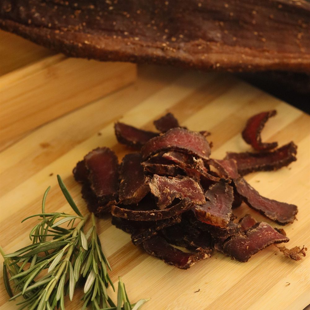 Sliced grass-fed beef biltong