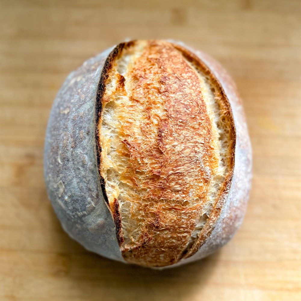 Sourdough loaf with a dark crust