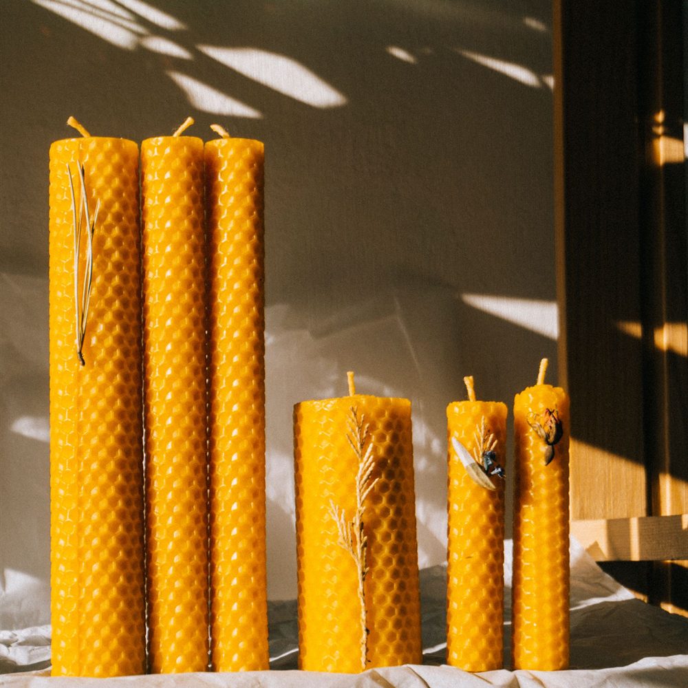 Pair of beeswax pillar candles