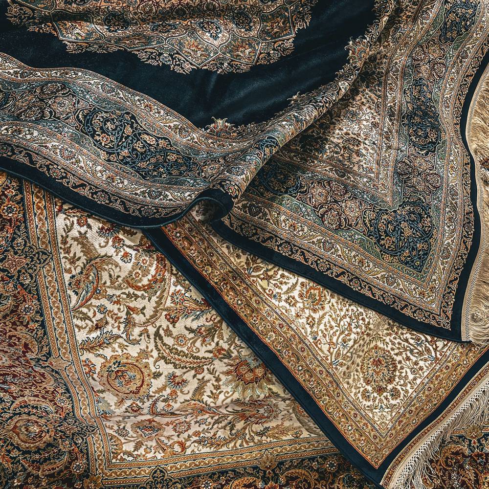 Antique Tabriz rug with an ivory field and pale indigo border